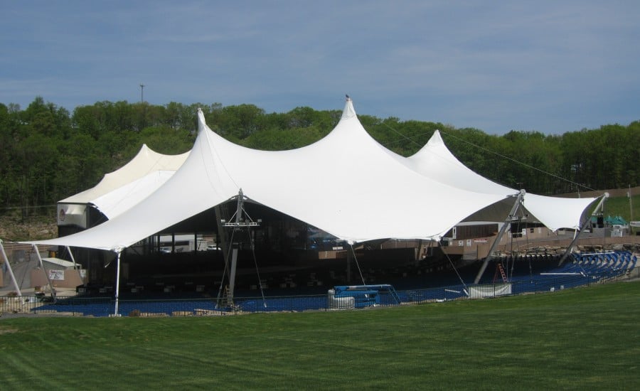 PVC polyester: Canopy covering an outdoor performance space 