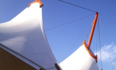 PVC polyester: Walkway canopies at shopping centre