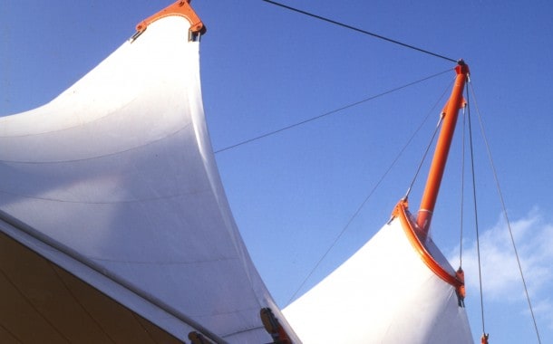 PVC polyester: Walkway canopies at shopping centre