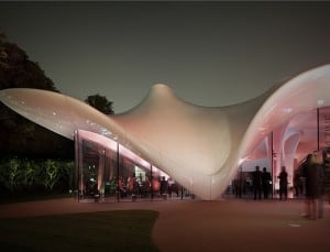 Undulating free flowing fabric structure over restaurant