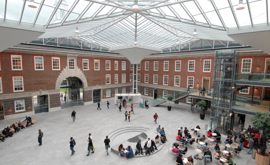 Clear fabric roof over university courtyard