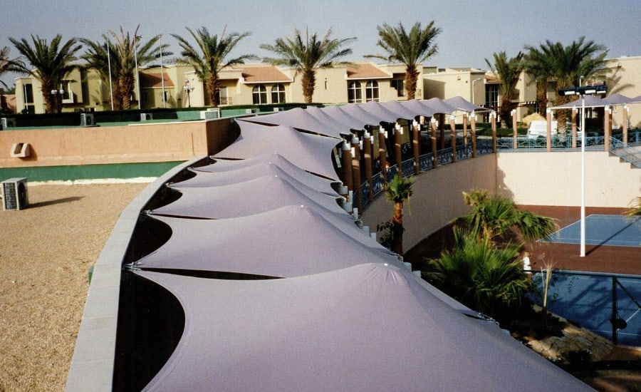 Fabric canopies for shade at holiday resort