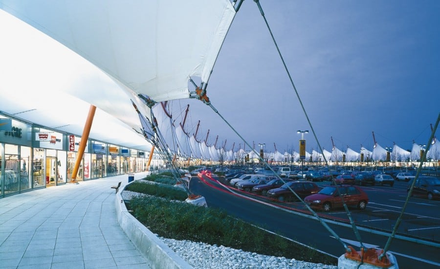 Fabric roof over retail park