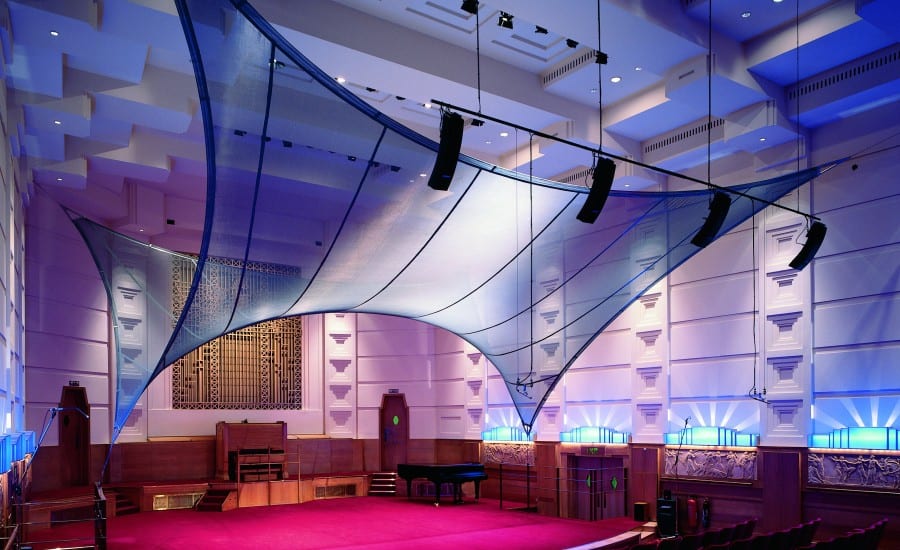 Acoustic fabric feature in concert hall