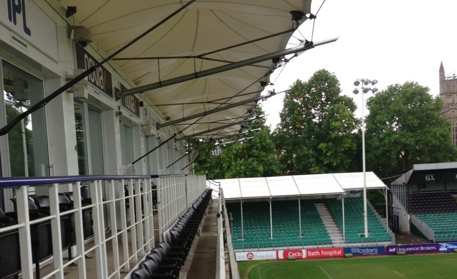 Conic shaped fabric canopies at sports ground