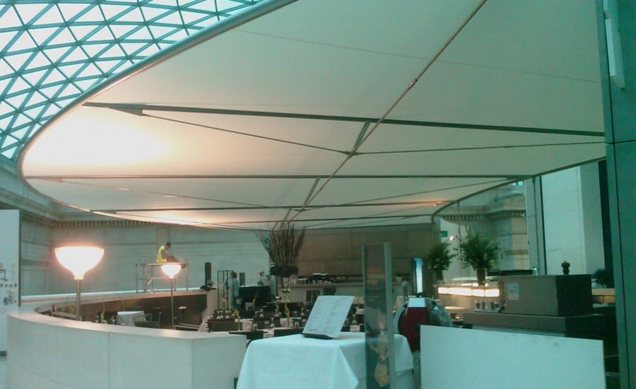 Tensile fabric ceiling in restaurant