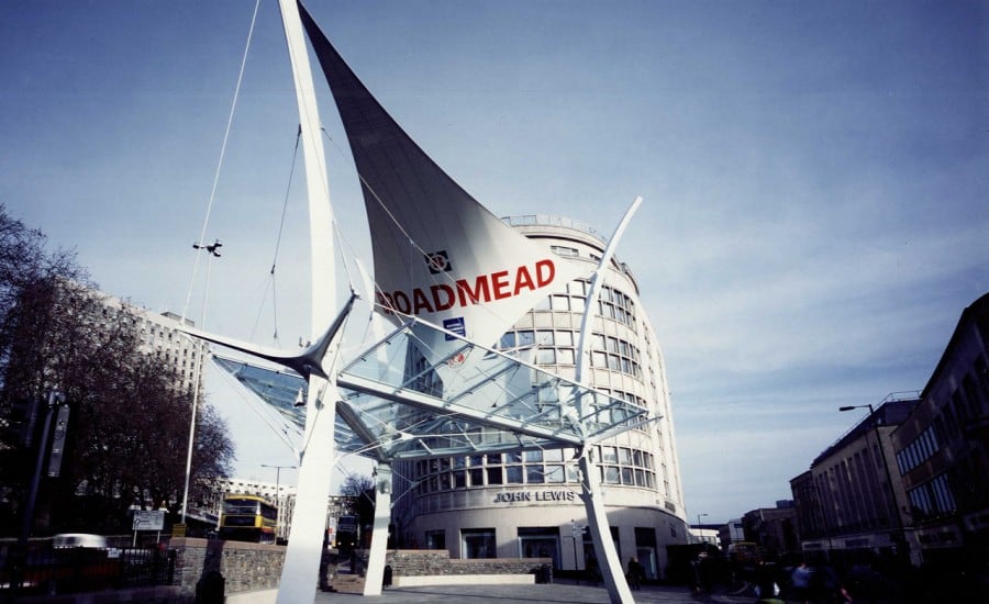 Fabric sail for shopping centre entrance