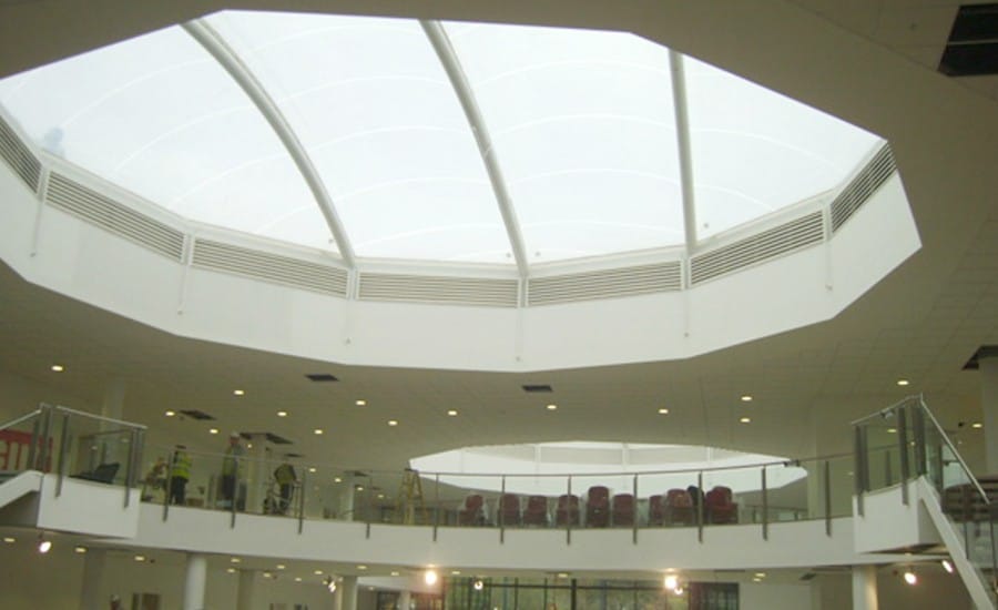 Domed tensile fabric roof