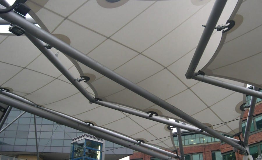 Arrow shaped fabric canopies