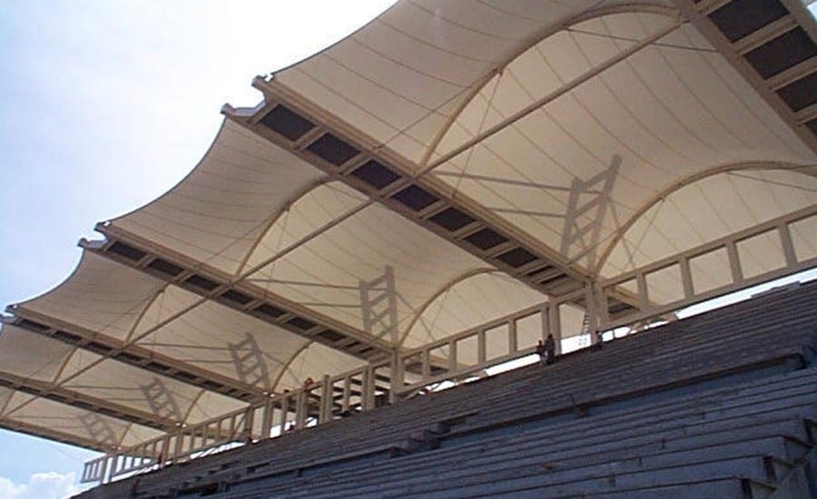 PVC shade providing canopy at sports venue