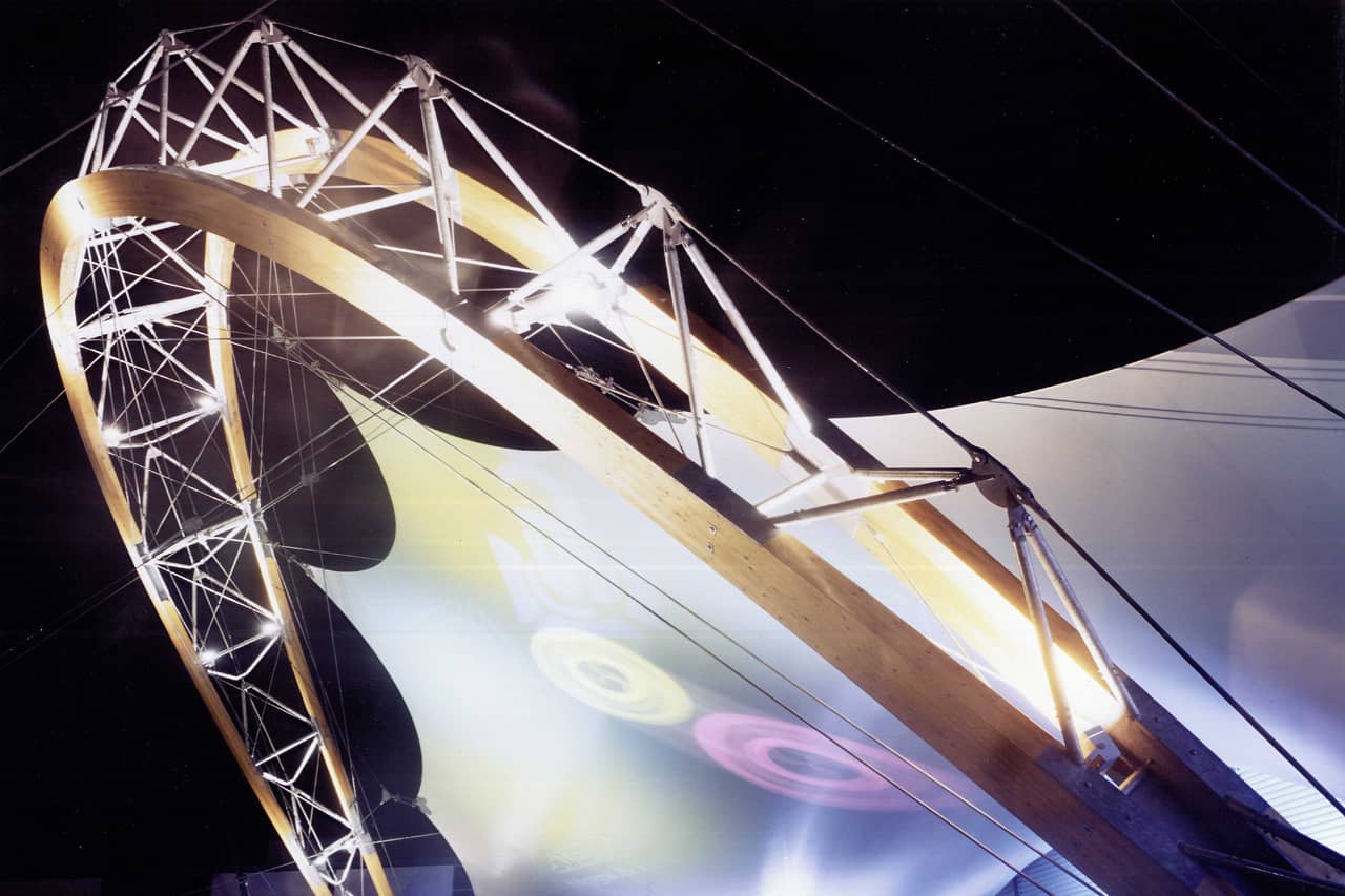 Coloured LED lit fabric canopy Architen Landrell