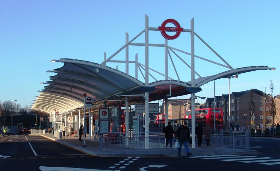 Barrel vaulted fabric structure over bus station