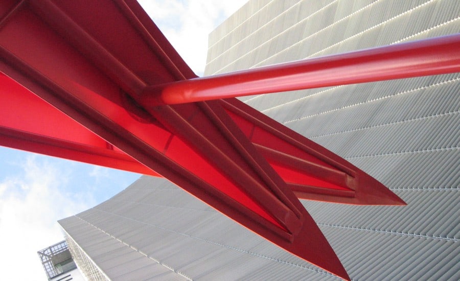 Shocking red fabric sculpture