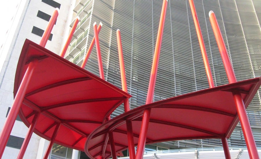 Red tensile fabric sculpture