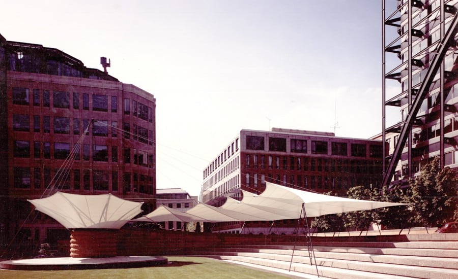 Spiralling fabric audience canopy 