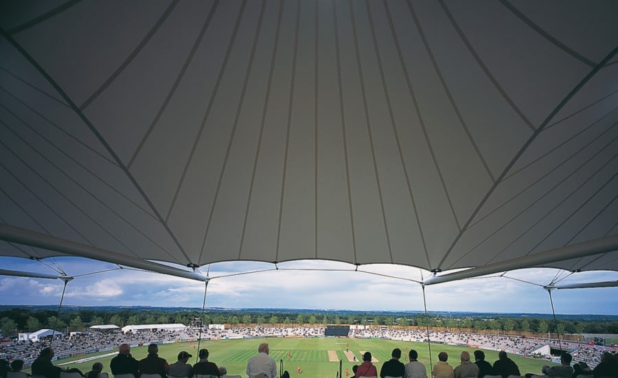 PVC canopy covering seating at cricket venue