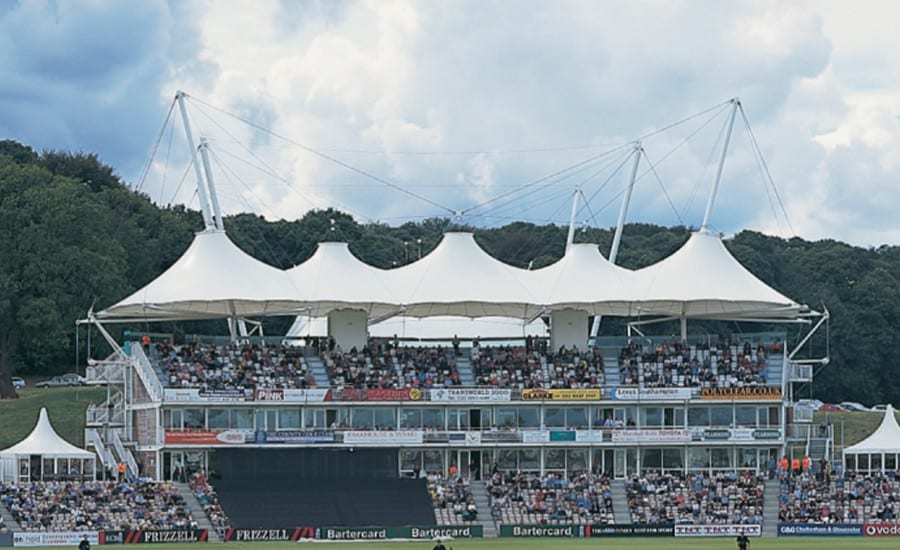 Large PVC fabric membrane structure covering seating