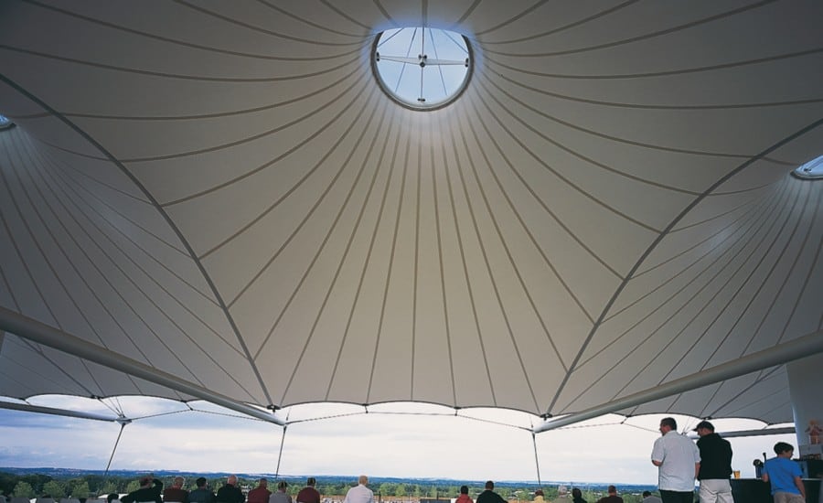 Large PVC canopy over seating area