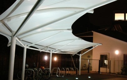 Fabric canopies covering bike park