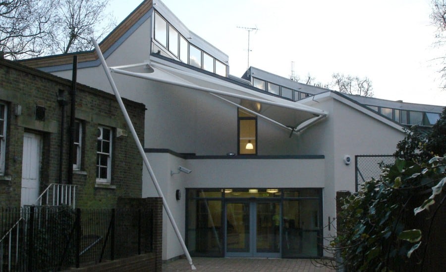 Fabric entrance canopy to school