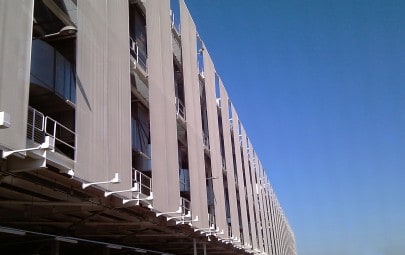 Vanity fabric panels on side of building