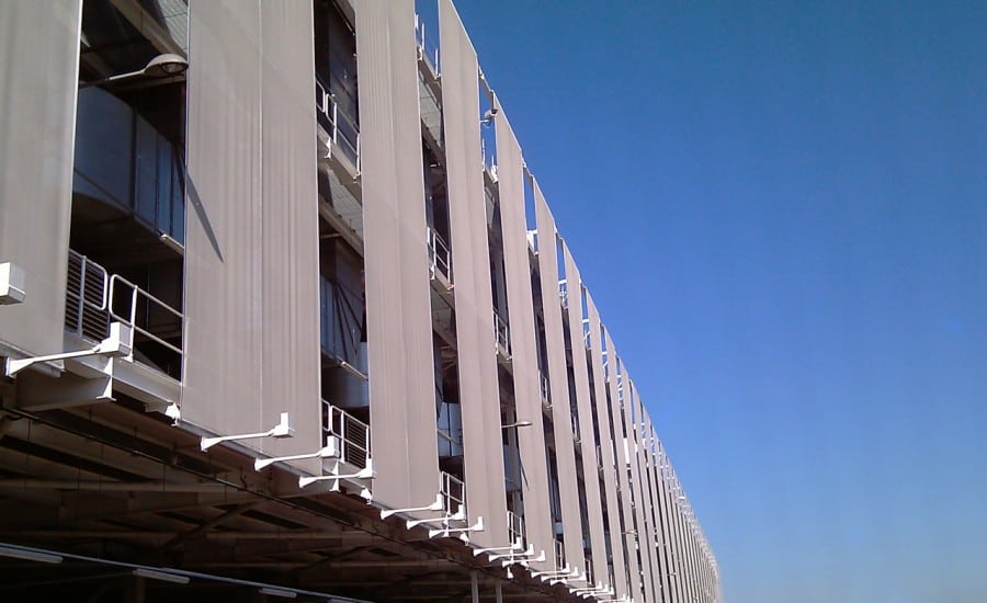 Vanity fabric panels on side of building