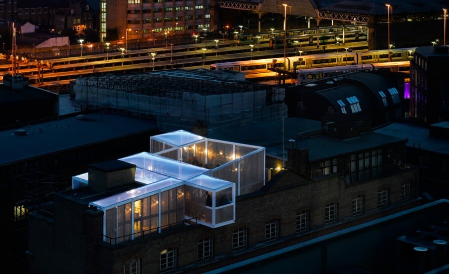 Clear fabric rooftop building