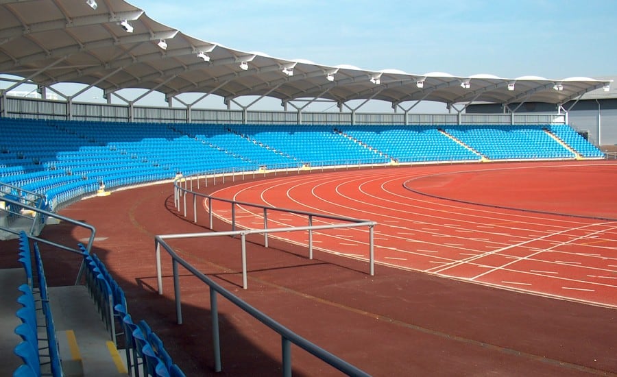 Fabric canopies covering stadium seating