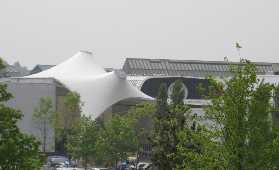 Twin coned fabric canopy at shopping centre