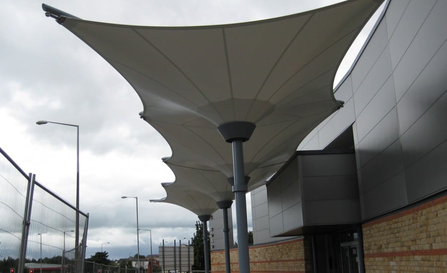 Conjoined PVC inverted umbrella canopies