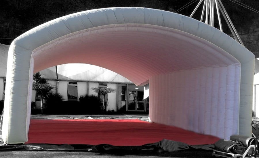 Tensile fabric inflatable walkway