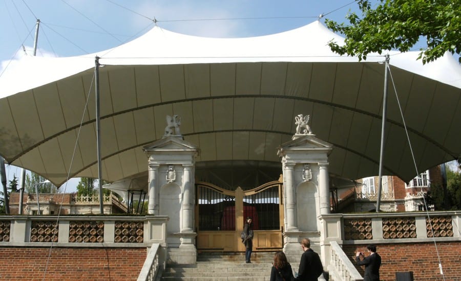 Large fabric canopy covering opera venue