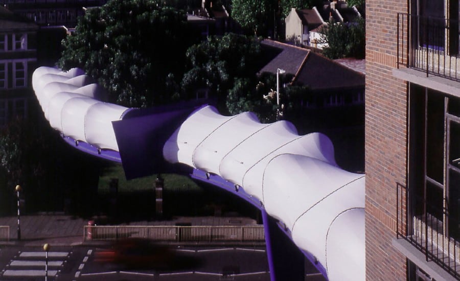 Sculptural fabric bridge canopy