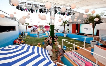 Translucent retractable fabric canopy for festival