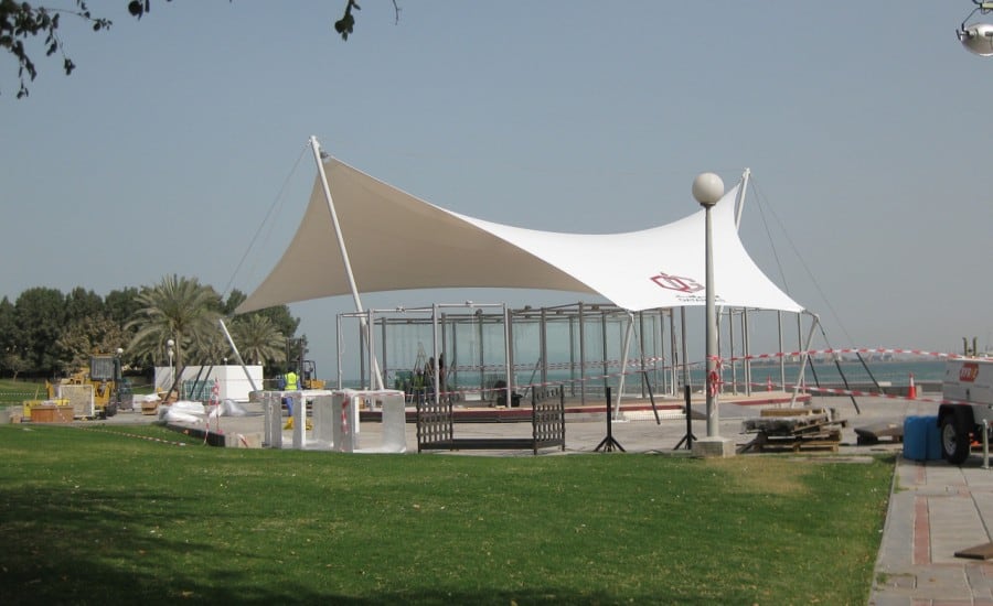 Tensioned fabric temporary structure