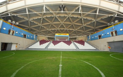 Fabric canopy roof over football stadium