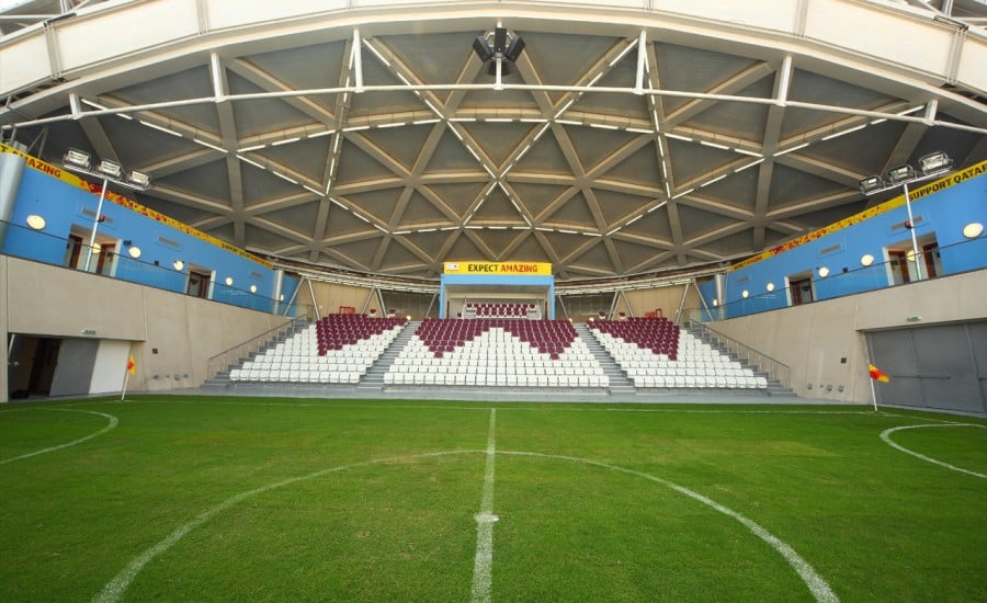 Fabric canopy roof over football stadium 