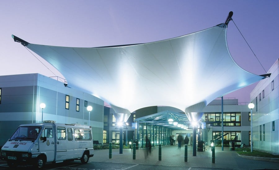 Under lit fabric entrance canopy