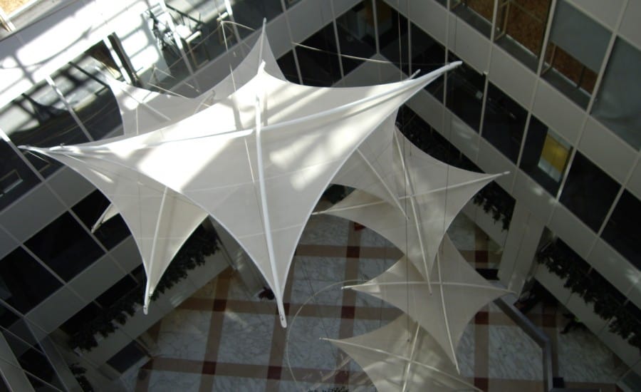 Fabric hypars in office building