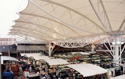 Fabric canopy  protecting market place