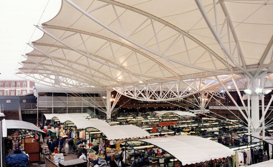 Fabric canopy  protecting market place