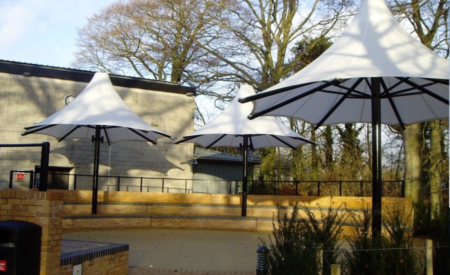 Performance area covered by fabric umbrella canopies