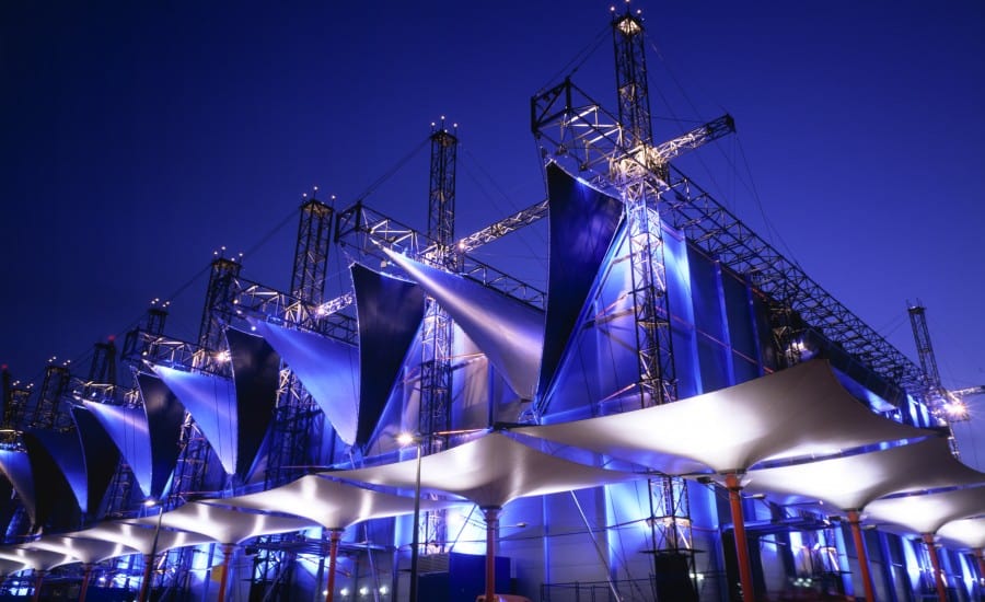 Tensile Fabric Structures lit at night