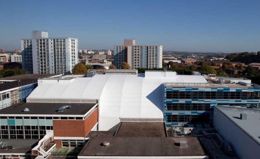 White tensile fabric roof