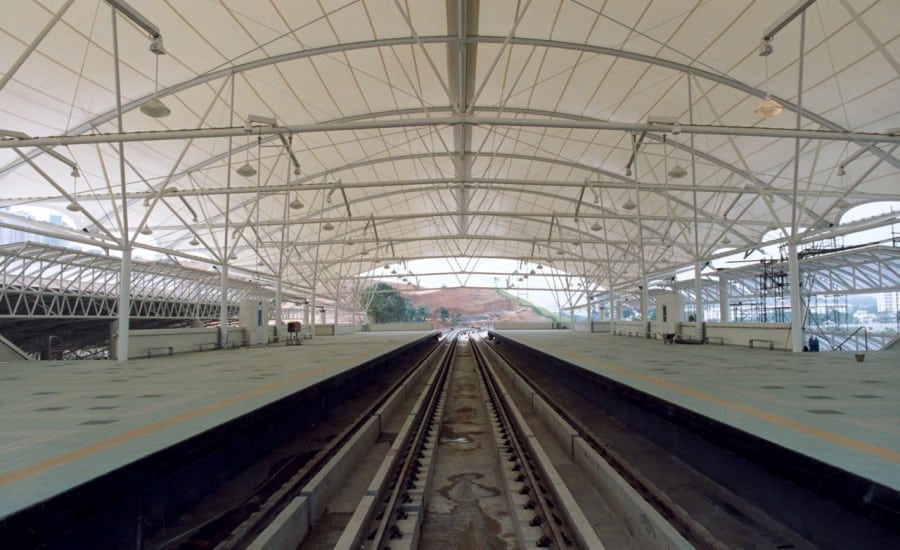 Railway station covered by large fabric roof