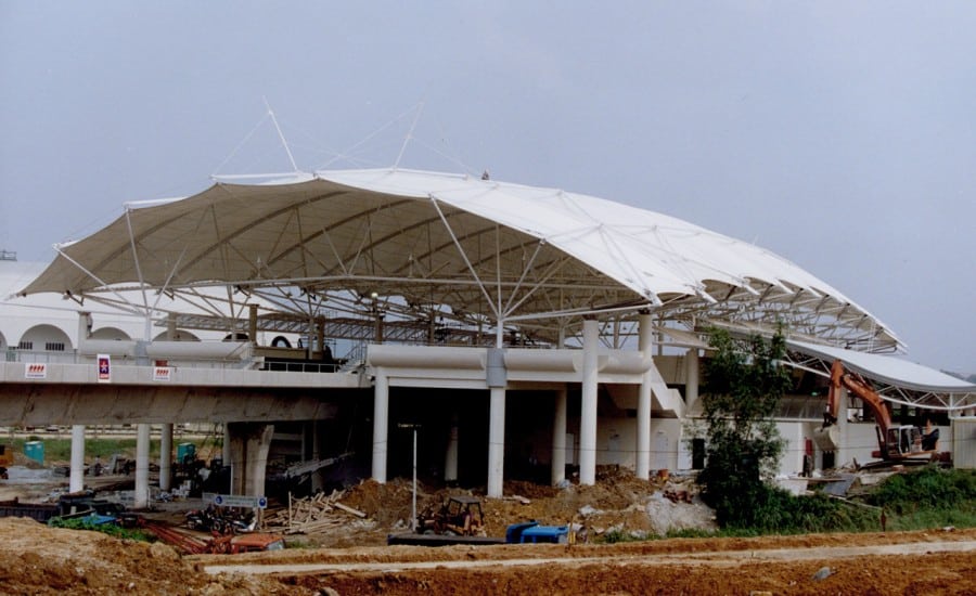 Large PVC canopy covering railway station