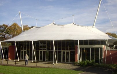 Tensile fabric roof canopy covering Orangery