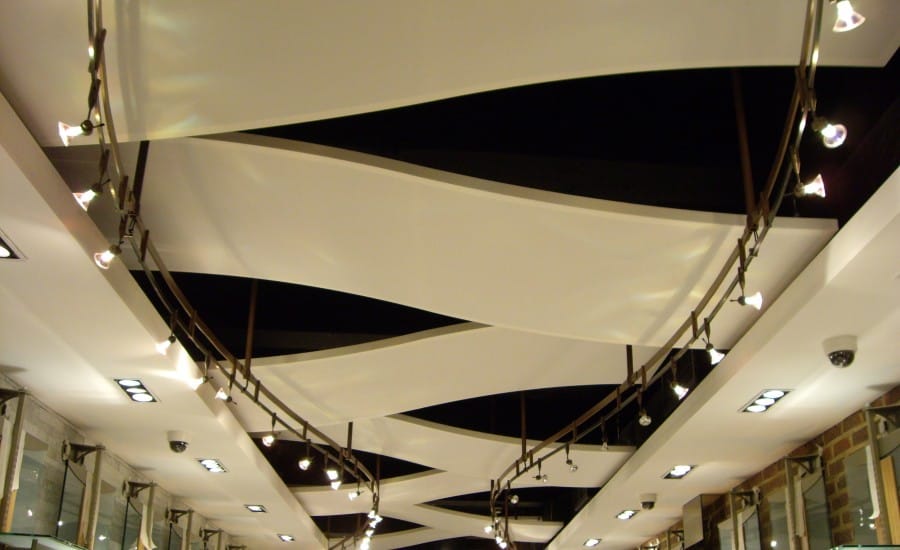 Acoustic fabric ceiling system in retail store