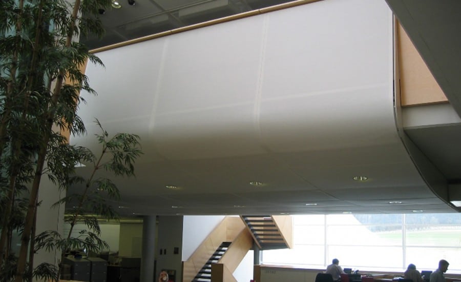 Fabric panel ceiling with lighting