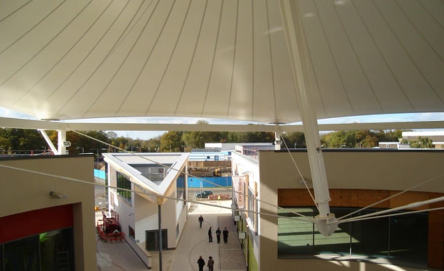 Large PVC canpopy covering retail centre